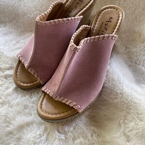 Mariella Made In Italy suede wedge heeled sandals rose colour size 6